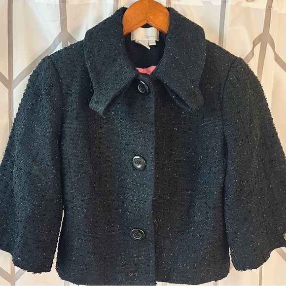 Exquisite Spiegel Black Tweed Jacket Crop Jackie O Style - Picture 3 of 3